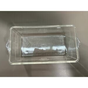 Glasbake clear glass loaf baking pan, rare poppy design depression era cottage